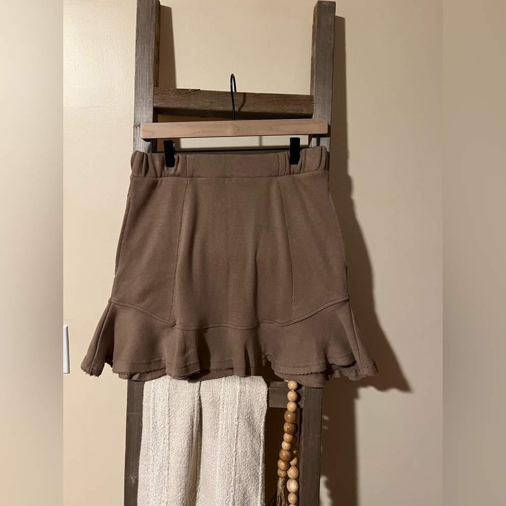 Free People Brown Mini Skirt with Ruffle Hem